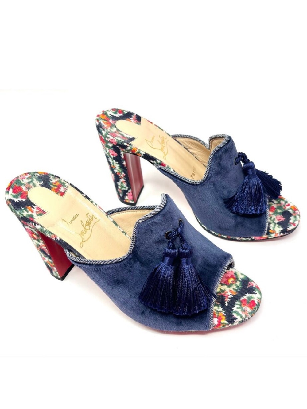 Christian Louboutin Mule De Vienne Platform Velvet Block Heel Mule Pump 37.5